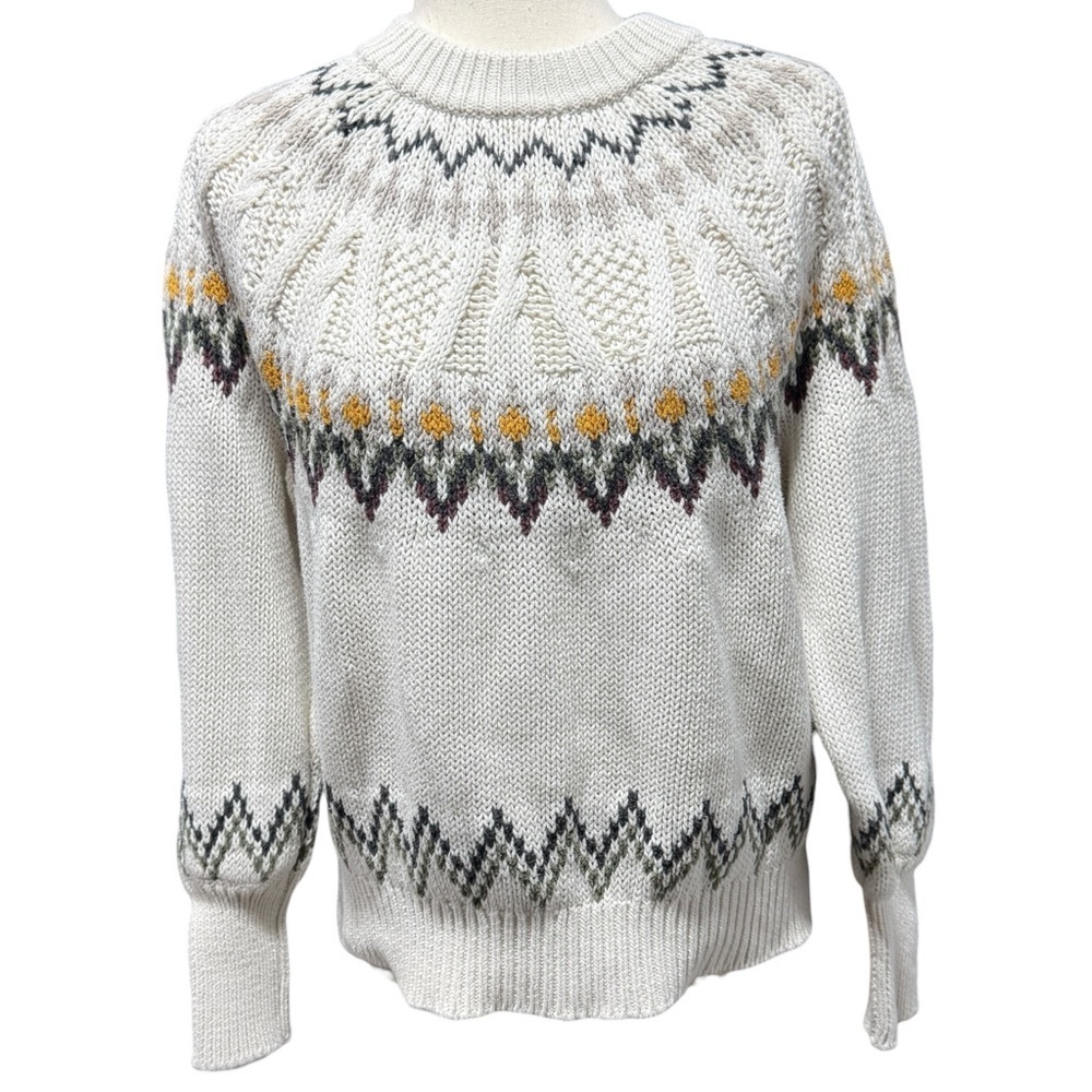 Esprit Fair Isle Nordic Organic Cotton Sweater Sz Medium Cream Multicolor Winter